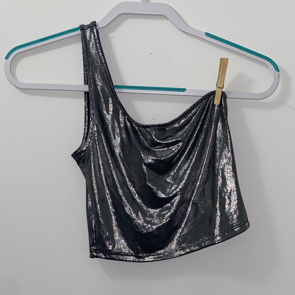 H&M Shimmering Silver One-Shoulder Crop Top